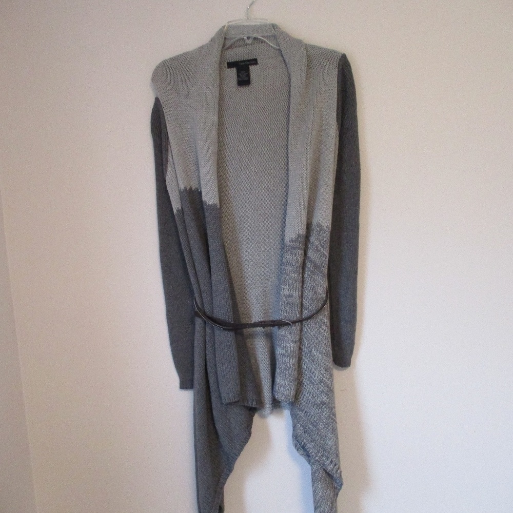 Womens Calvin Klein Wrap Sweater with Belt Gray Size Small